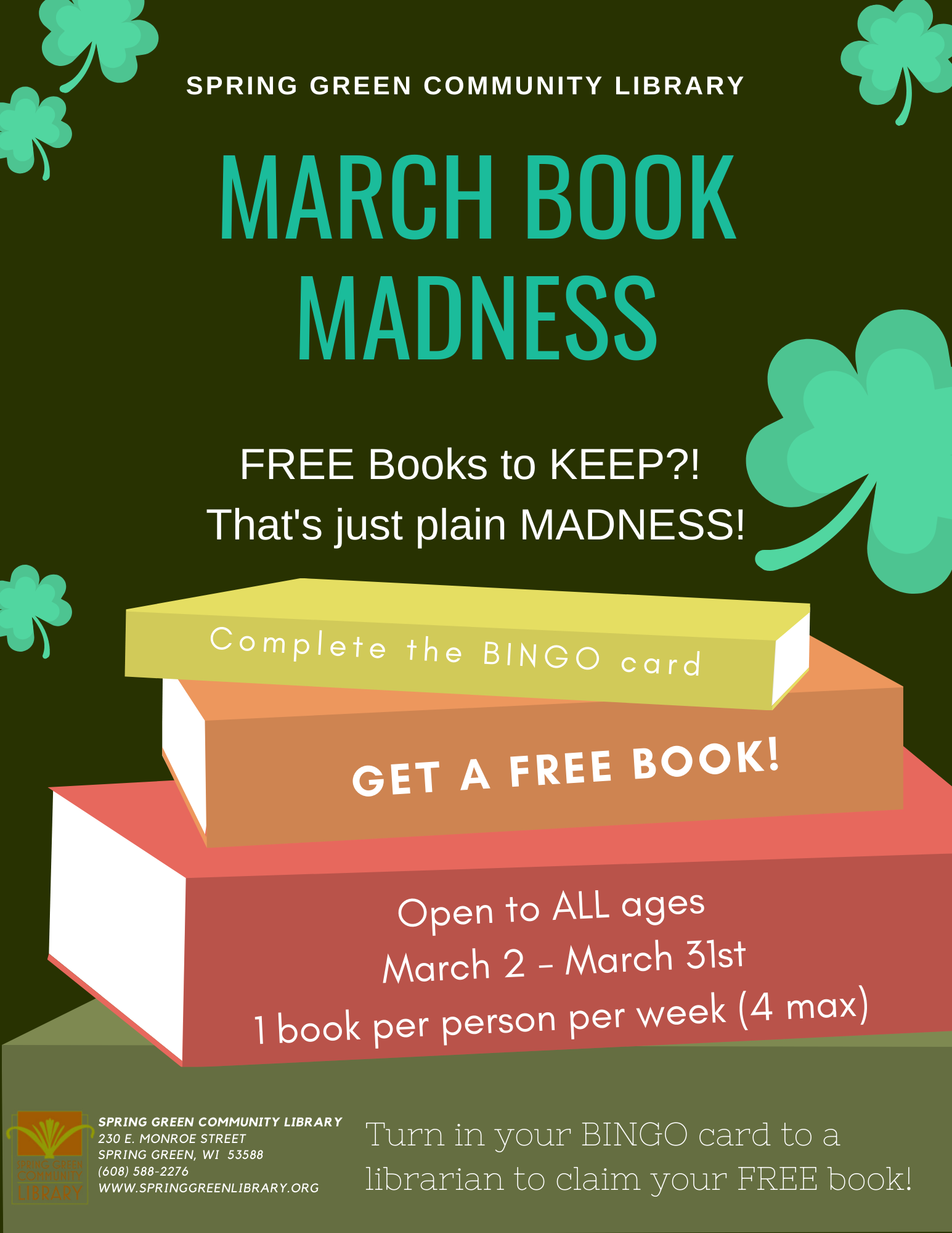March Book Madness Spring Green Community Library